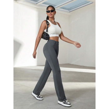 Γυναικείοι παντελόνες γραφείου με τσέπες, χαλαρή γραμμή, ελαφριά ελαστικότητα, μήκος 9/10, ύφασμα CVC βαμβάκι