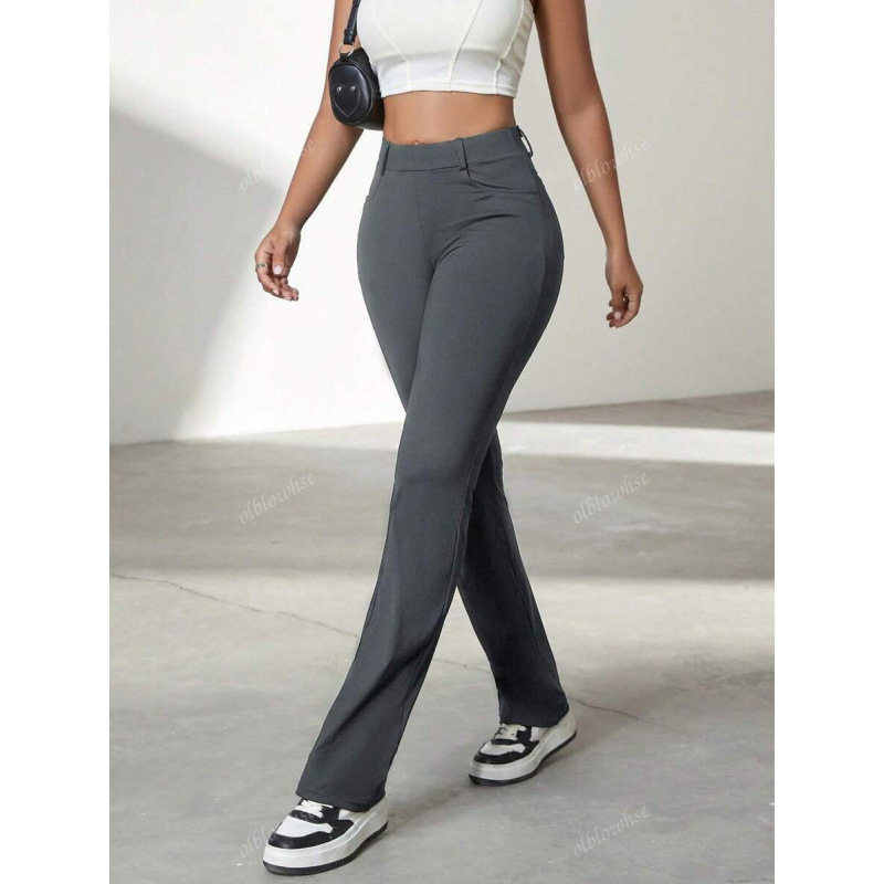 Γυναικείοι παντελόνες γραφείου με τσέπες, χαλαρή γραμμή, ελαφριά ελαστικότητα, μήκος 9/10, ύφασμα CVC βαμβάκι