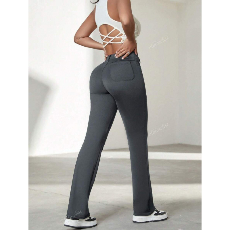 Γυναικείοι παντελόνες γραφείου με τσέπες, χαλαρή γραμμή, ελαφριά ελαστικότητα, μήκος 9/10, ύφασμα CVC βαμβάκι