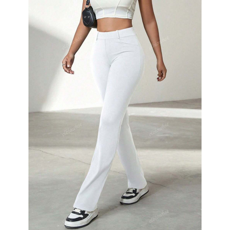 Γυναικείοι παντελόνες γραφείου με τσέπες, χαλαρή γραμμή, ελαφριά ελαστικότητα, μήκος 9/10, ύφασμα CVC βαμβάκι