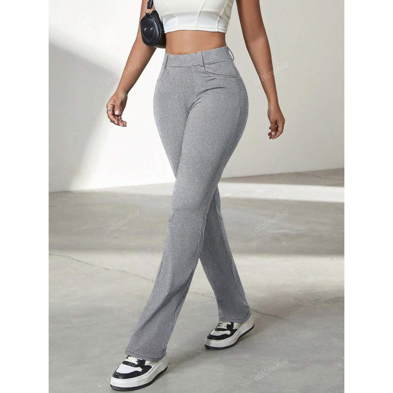 Γυναικείοι παντελόνες γραφείου με τσέπες, χαλαρή γραμμή, ελαφριά ελαστικότητα, μήκος 9/10, ύφασμα CVC βαμβάκι