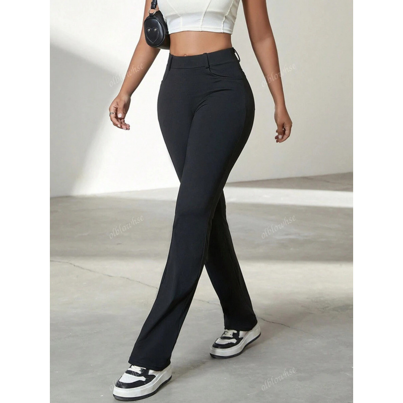 Γυναικείοι παντελόνες γραφείου με τσέπες, χαλαρή γραμμή, ελαφριά ελαστικότητα, μήκος 9/10, ύφασμα CVC βαμβάκι