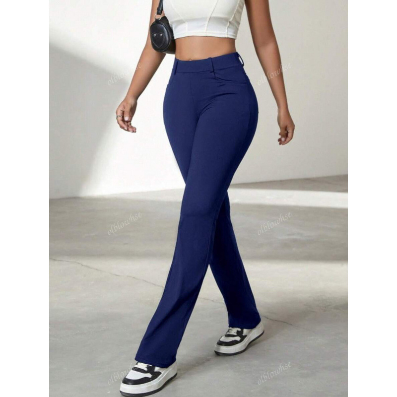 Γυναικείοι παντελόνες γραφείου με τσέπες, χαλαρή γραμμή, ελαφριά ελαστικότητα, μήκος 9/10, ύφασμα CVC βαμβάκι