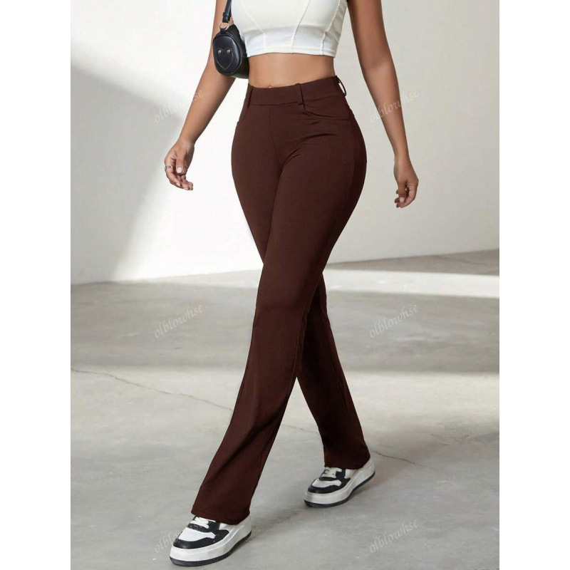 Γυναικείοι παντελόνες γραφείου με τσέπες, χαλαρή γραμμή, ελαφριά ελαστικότητα, μήκος 9/10, ύφασμα CVC βαμβάκι