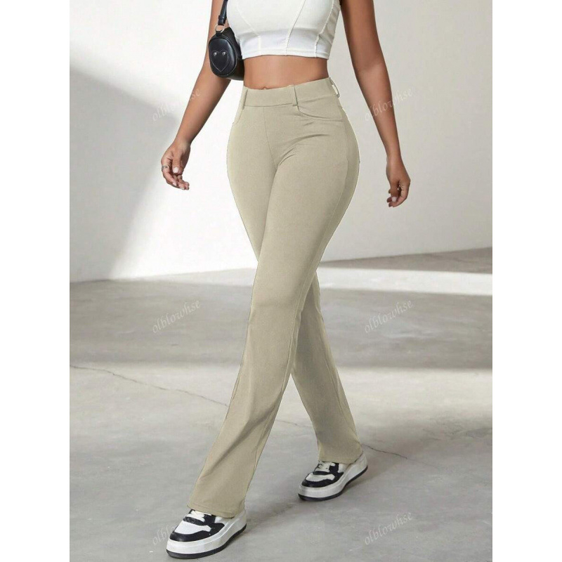 Γυναικείοι παντελόνες γραφείου με τσέπες, χαλαρή γραμμή, ελαφριά ελαστικότητα, μήκος 9/10, ύφασμα CVC βαμβάκι