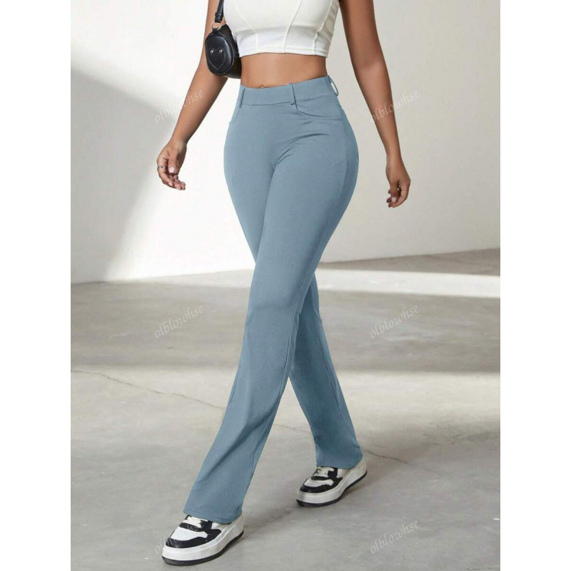 Γυναικείοι παντελόνες γραφείου με τσέπες, χαλαρή γραμμή, ελαφριά ελαστικότητα, μήκος 9/10, ύφασμα CVC βαμβάκι