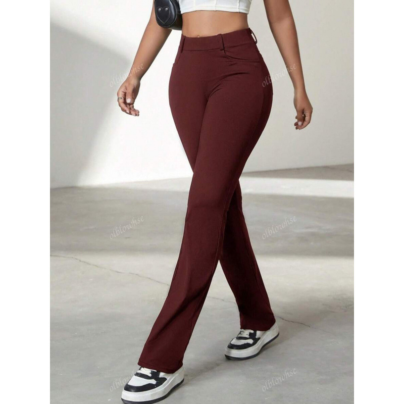 Γυναικείοι παντελόνες γραφείου με τσέπες, χαλαρή γραμμή, ελαφριά ελαστικότητα, μήκος 9/10, ύφασμα CVC βαμβάκι