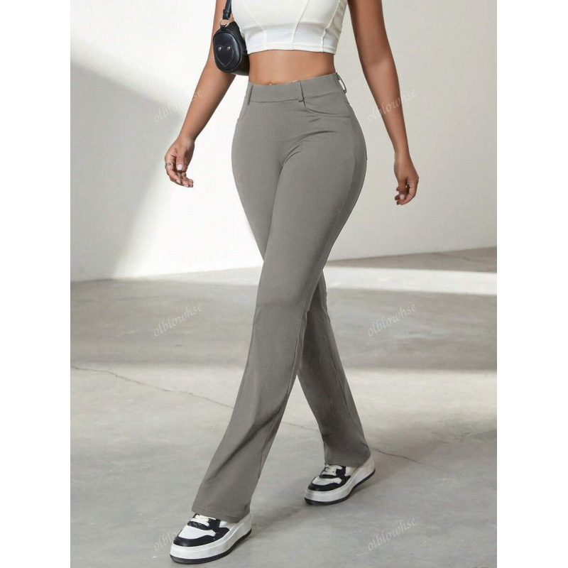 Γυναικείοι παντελόνες γραφείου με τσέπες, χαλαρή γραμμή, ελαφριά ελαστικότητα, μήκος 9/10, ύφασμα CVC βαμβάκι