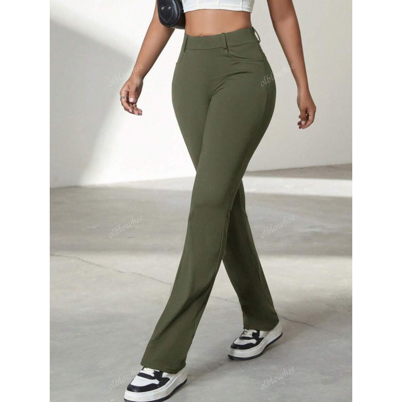 Γυναικείοι παντελόνες γραφείου με τσέπες, χαλαρή γραμμή, ελαφριά ελαστικότητα, μήκος 9/10, ύφασμα CVC βαμβάκι