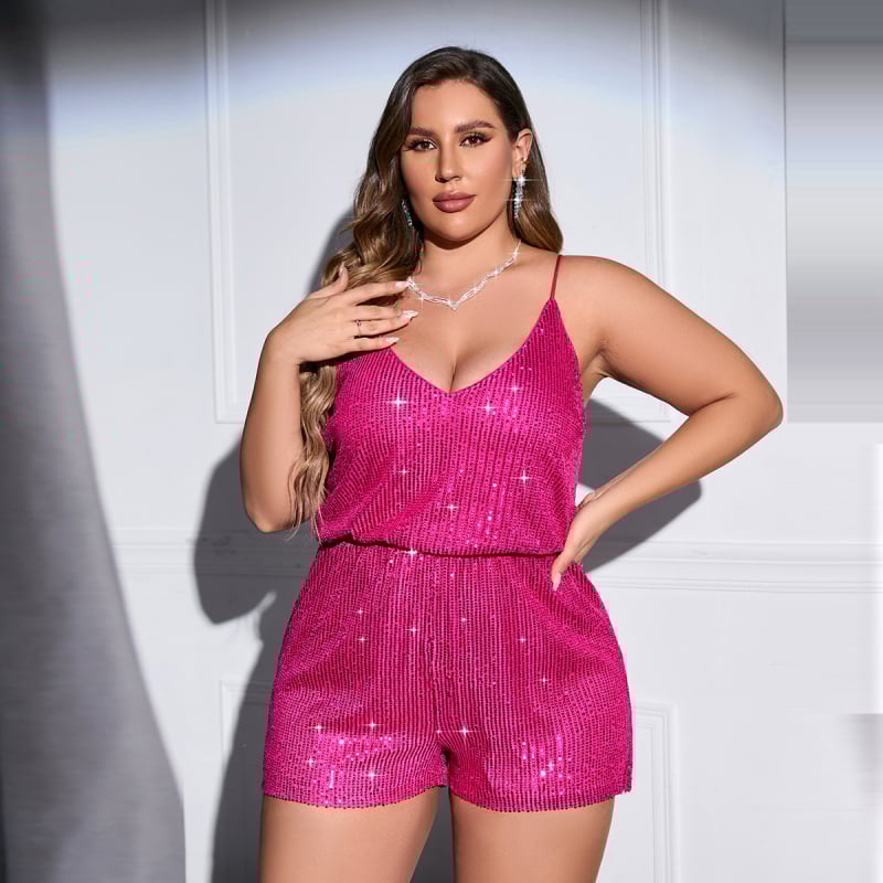 Salopetă cu paiete și bretele – talie înaltă, fără mâneci, poliester, lungime pantaloni 3/4