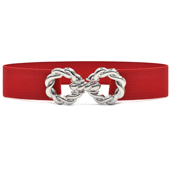 Γυναικεία ελαστική ζώνη μέσης με μεταλλική αγκράφα, κλείσιμο με αγκράφα, πλάτος άνω των 4 εκ, για κοστούμια, φούστερες, πουλόβερ και παλτά — Άνοιξη 2024