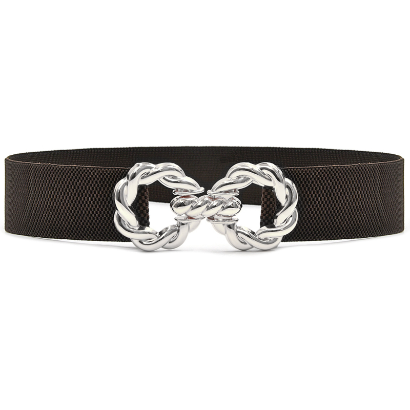 Γυναικεία ελαστική ζώνη μέσης με μεταλλική αγκράφα, κλείσιμο με αγκράφα, πλάτος άνω των 4 εκ, για κοστούμια, φούστερες, πουλόβερ και παλτά — Άνοιξη 2024