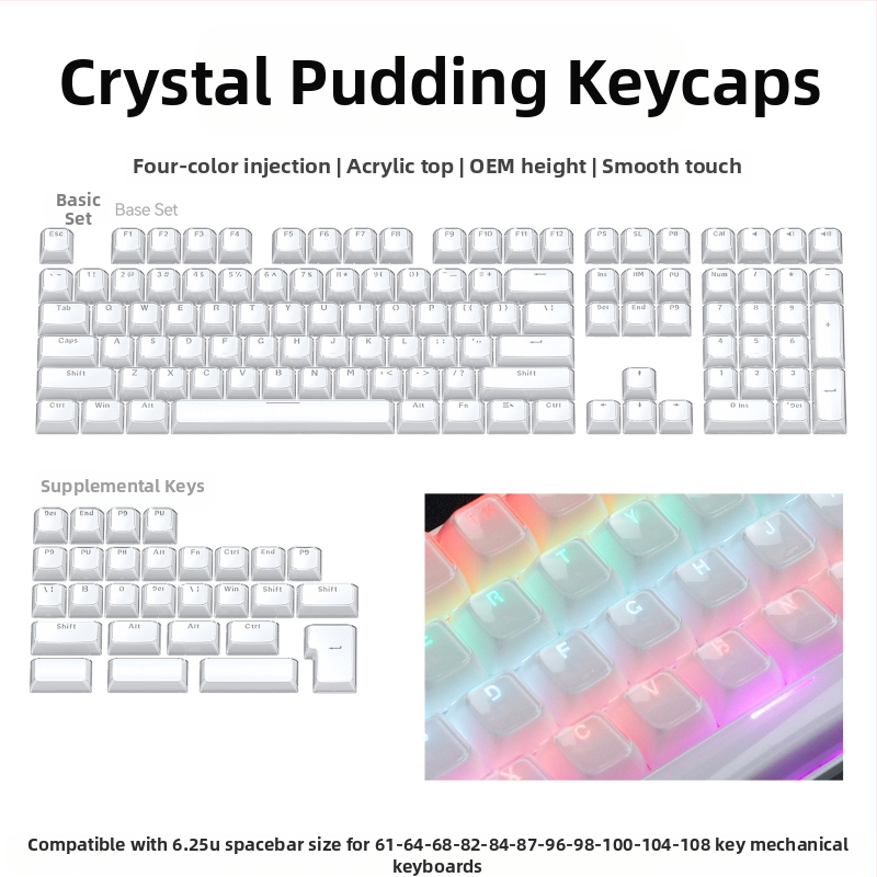 Mechanikus billentyűzethez készült keycap szett, 113 gomb, PC anyag, kettős színű oldalsó gravírozás, Cross-Shaft kompatibilis
