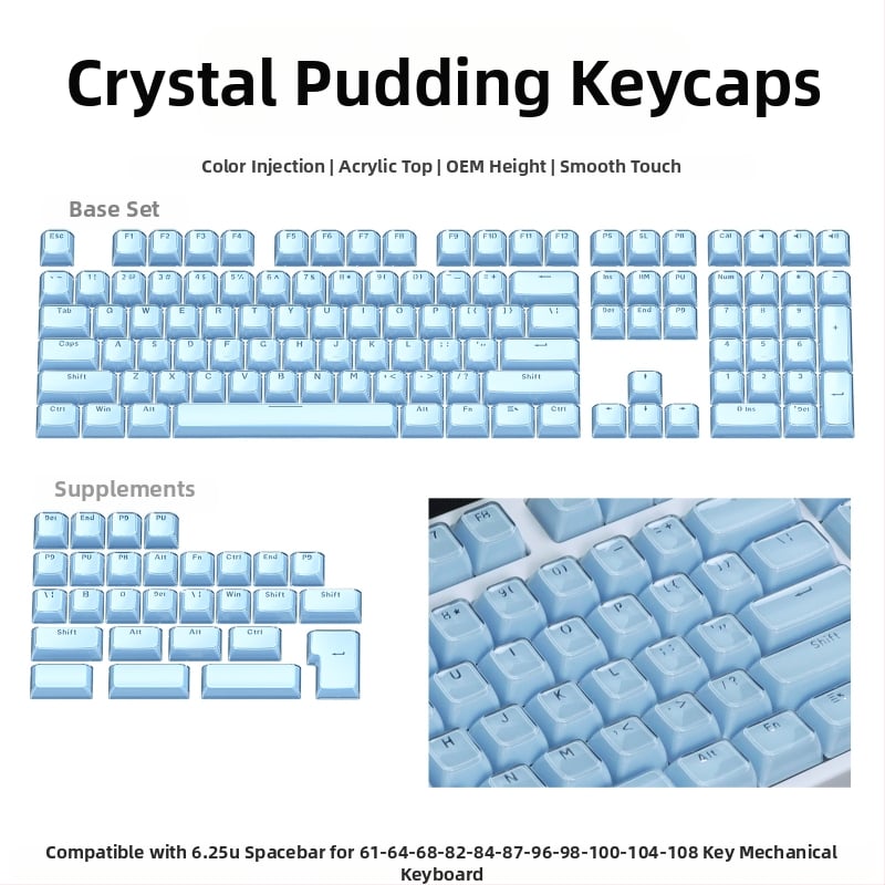 Mechanikus billentyűzethez készült keycap szett, 113 gomb, PC anyag, kettős színű oldalsó gravírozás, Cross-Shaft kompatibilis