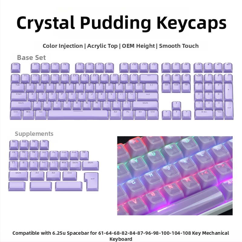 Mechanikus billentyűzethez készült keycap szett, 113 gomb, PC anyag, kettős színű oldalsó gravírozás, Cross-Shaft kompatibilis
