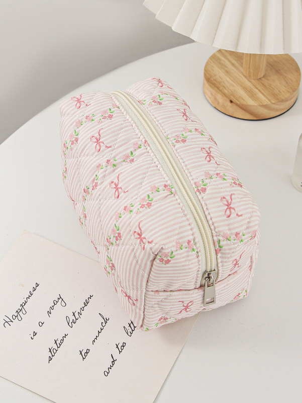 Козметична чанта 5-частен комплект с флорален модел, памучен външен слой, полиестерна подплата (дишаща, ултралека)