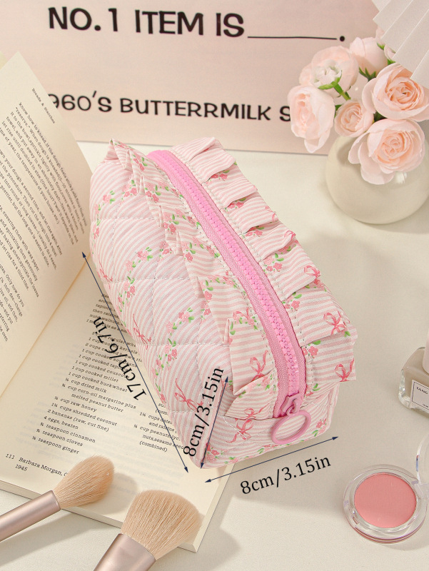 Козметична чанта 5-частен комплект с флорален модел, памучен външен слой, полиестерна подплата (дишаща, ултралека)