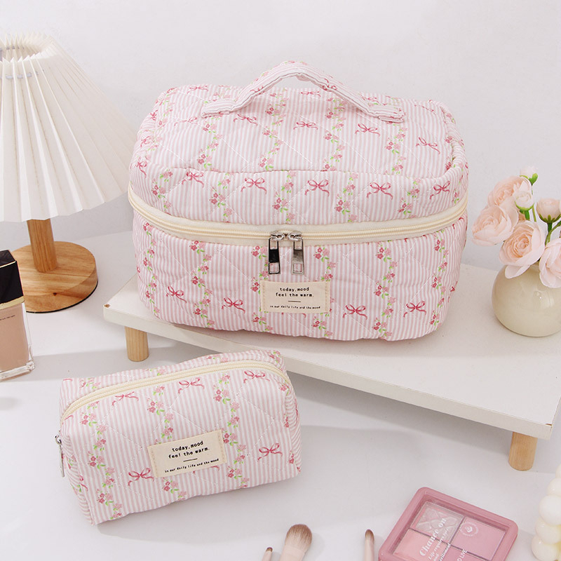 Козметична чанта 5-частен комплект с флорален модел, памучен външен слой, полиестерна подплата (дишаща, ултралека)