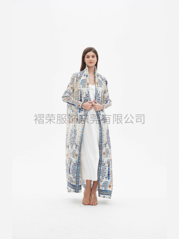 Γυναικεία μακριά αμπάγια με φλοράλ κέντημα, crinkle ύφασμα πολυεστέρα, μακριά μανίκια