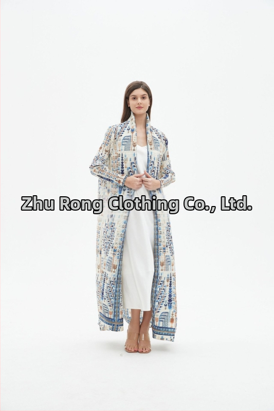 Sievietes garā abaja ar ziedu izšuvumu, crinkle tekstūra, poliesteris, garas piedurknes