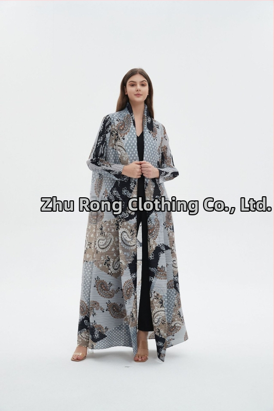 Sievietes garā abaja ar ziedu izšuvumu, crinkle tekstūra, poliesteris, garas piedurknes