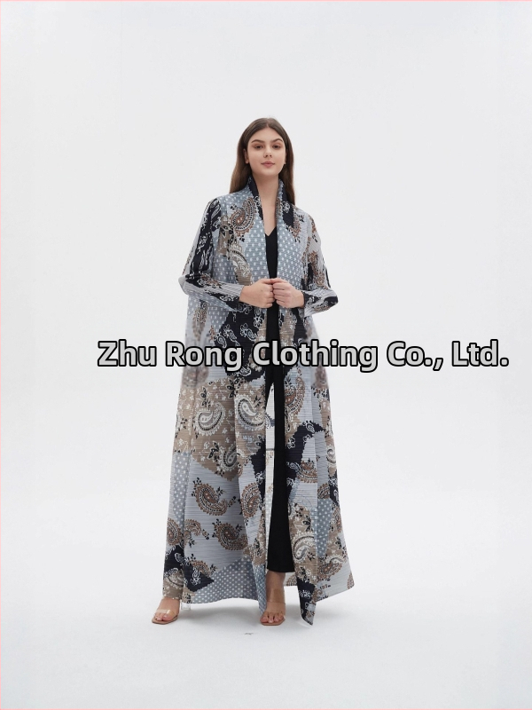 Женска дълга абая с флорална бродерия и crinkle текстура, полиестер, дълги ръкави