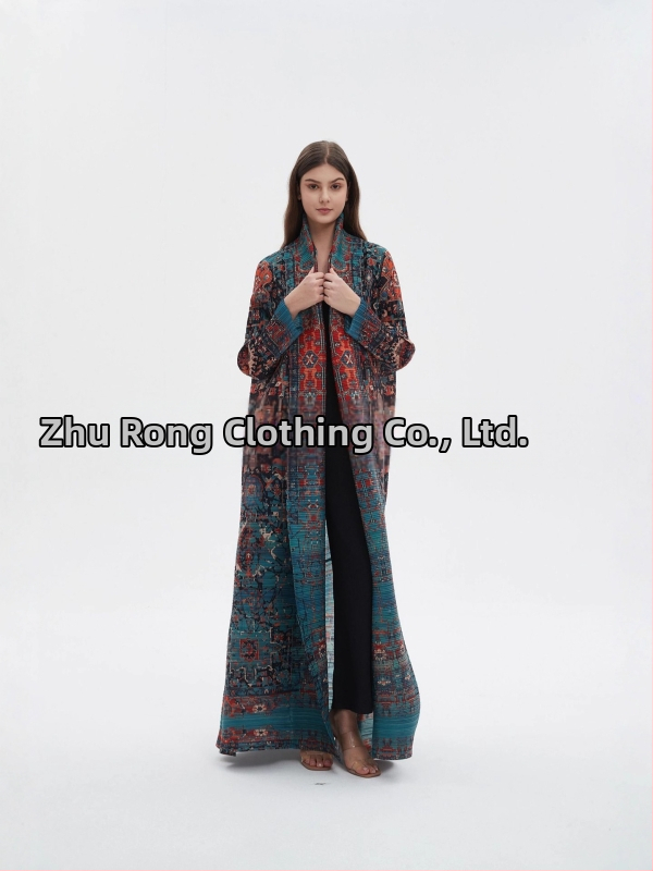 Женска дълга абая с флорална бродерия и crinkle текстура, полиестер, дълги ръкави