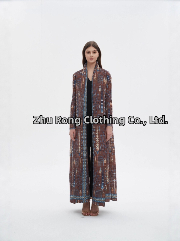 Женска дълга абая с флорална бродерия и crinkle текстура, полиестер, дълги ръкави