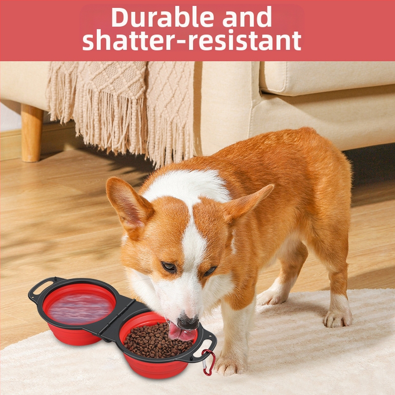 Skladacia dvojitá miska pre domáce zvieratá, plastová, model ZDSW-02, Guangdong