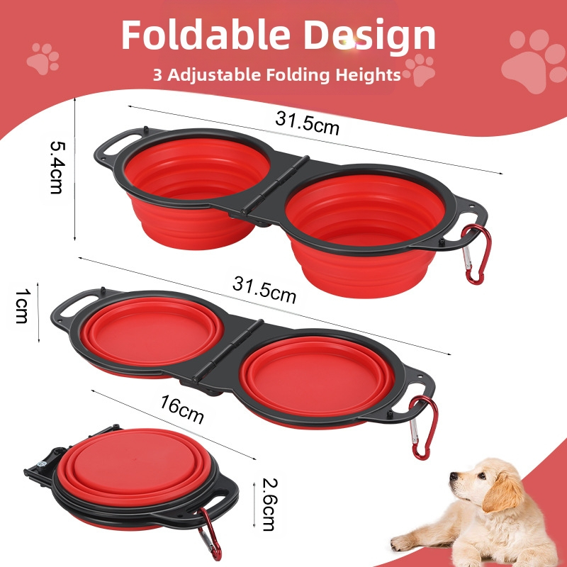 Skladacia dvojitá miska pre domáce zvieratá, plastová, model ZDSW-02, Guangdong