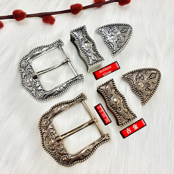 Τριμελές σετ αγκραλών ζώνης από κράμα με μηχανισμό καρφιού, κυκλικό σχήμα, κομμένο μοτίβο λουλουδιών και μογολικό σχέδιο, εθνικό στυλ