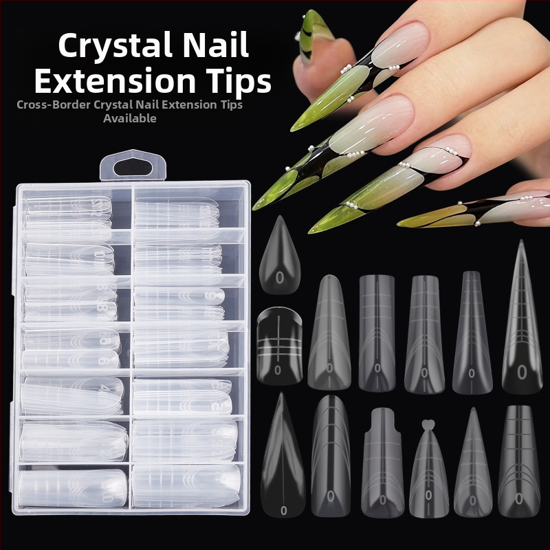 Kryštalické formy na predĺženie nechtov – tvar orlej pazúra, dlhý špičatý typ, vzor Hviezdne nebo, krabica 140 kusov