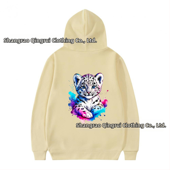 Φούτερ με κουκούλα από πολυεστέρα με επένδυση φλίς, λεοπάρ εκτύπωση, χαλαρή γραμμή, μακριές μανίκια