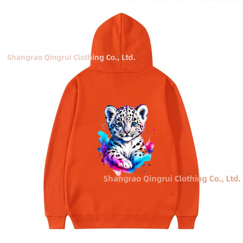 Φούτερ με κουκούλα από πολυεστέρα με επένδυση φλίς, λεοπάρ εκτύπωση, χαλαρή γραμμή, μακριές μανίκια