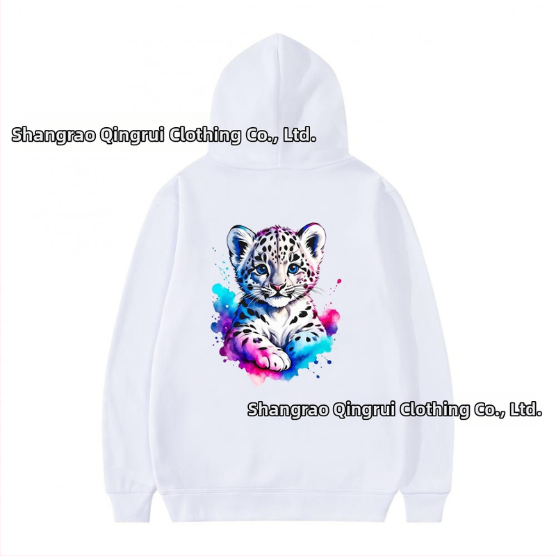 Kapucňová mikina z polyesteru s fleecovou podšívkou, leopardí vzor, voľný strih, dlhé rukávy