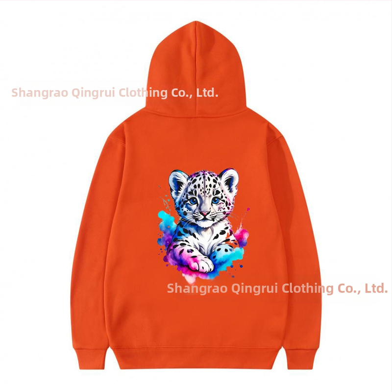 Kapucňová mikina z polyesteru s fleecovou podšívkou, leopardí vzor, voľný strih, dlhé rukávy