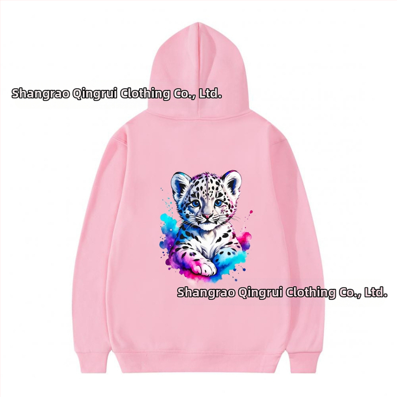 Kapucňová mikina z polyesteru s fleecovou podšívkou, leopardí vzor, voľný strih, dlhé rukávy