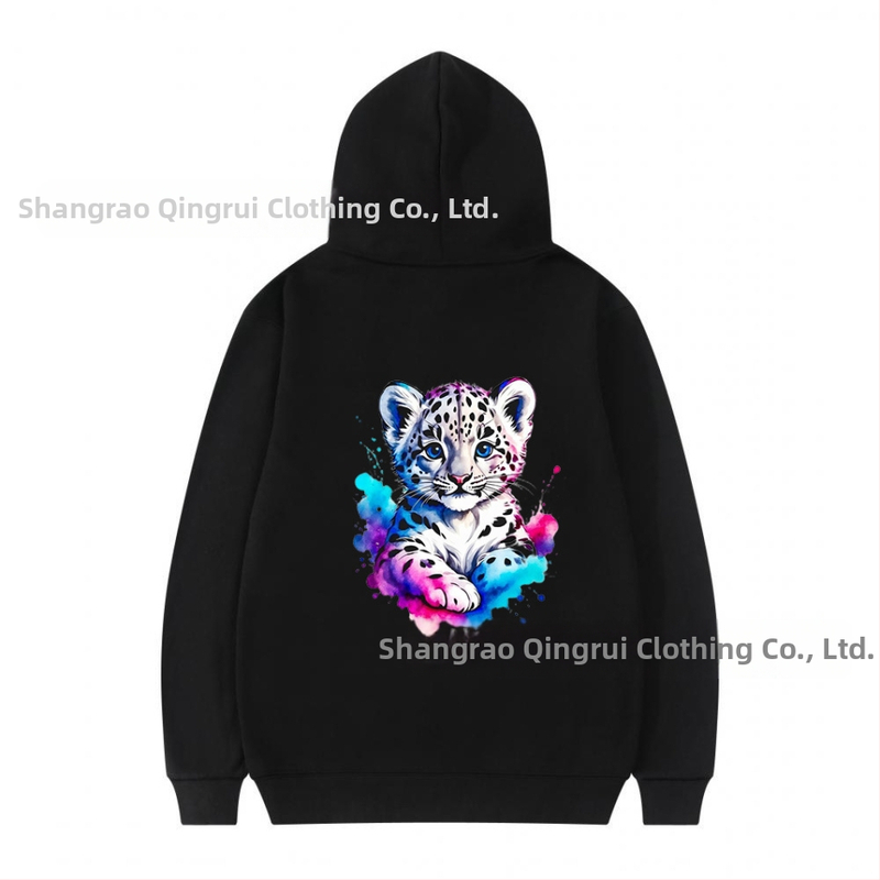 Kapucňová mikina z polyesteru s fleecovou podšívkou, leopardí vzor, voľný strih, dlhé rukávy