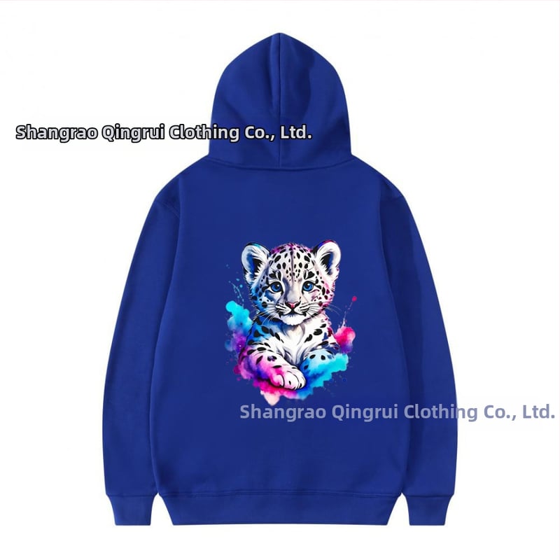 Φούτερ με κουκούλα από πολυεστέρα με επένδυση φλίς, λεοπάρ εκτύπωση, χαλαρή γραμμή, μακριές μανίκια