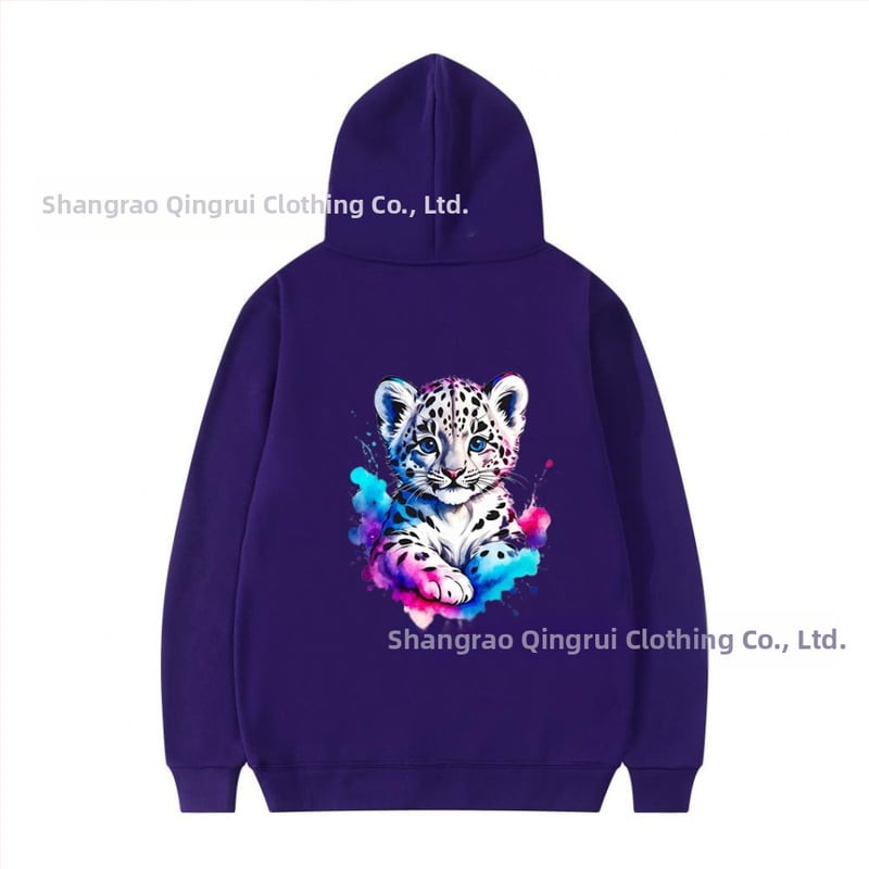 Φούτερ με κουκούλα από πολυεστέρα με επένδυση φλίς, λεοπάρ εκτύπωση, χαλαρή γραμμή, μακριές μανίκια