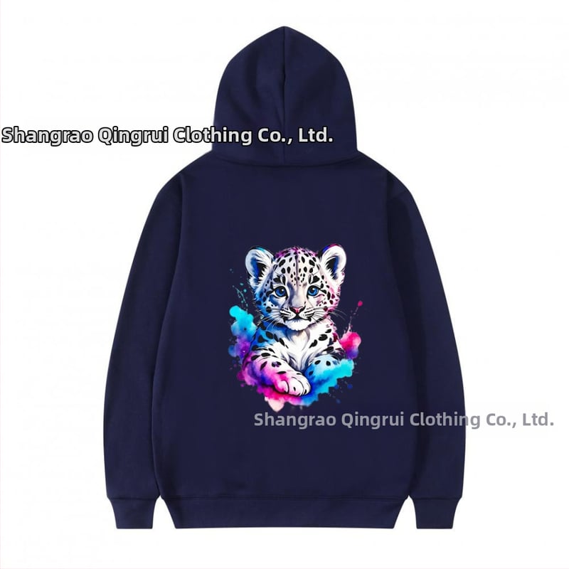 Φούτερ με κουκούλα από πολυεστέρα με επένδυση φλίς, λεοπάρ εκτύπωση, χαλαρή γραμμή, μακριές μανίκια