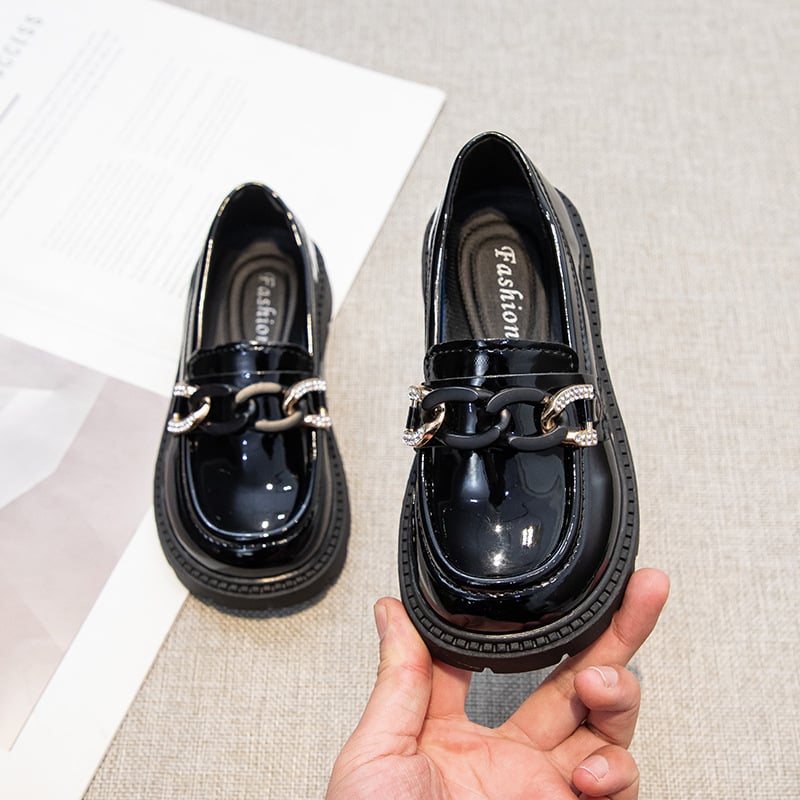 Κοριτσίστικα Παπούτσια από Πατενταρισμένο Δέρμα, Χαμηλός Άνω, Κούμπωμα με Αγκράφα, Αντιολισθητική Σόλα, Κορεατικό Στυλ