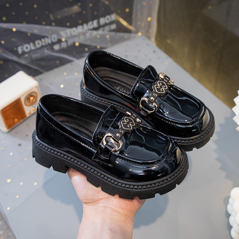 Κοριτσίστικα Παπούτσια από Πατενταρισμένο Δέρμα, Χαμηλός Άνω, Κούμπωμα με Αγκράφα, Αντιολισθητική Σόλα, Κορεατικό Στυλ