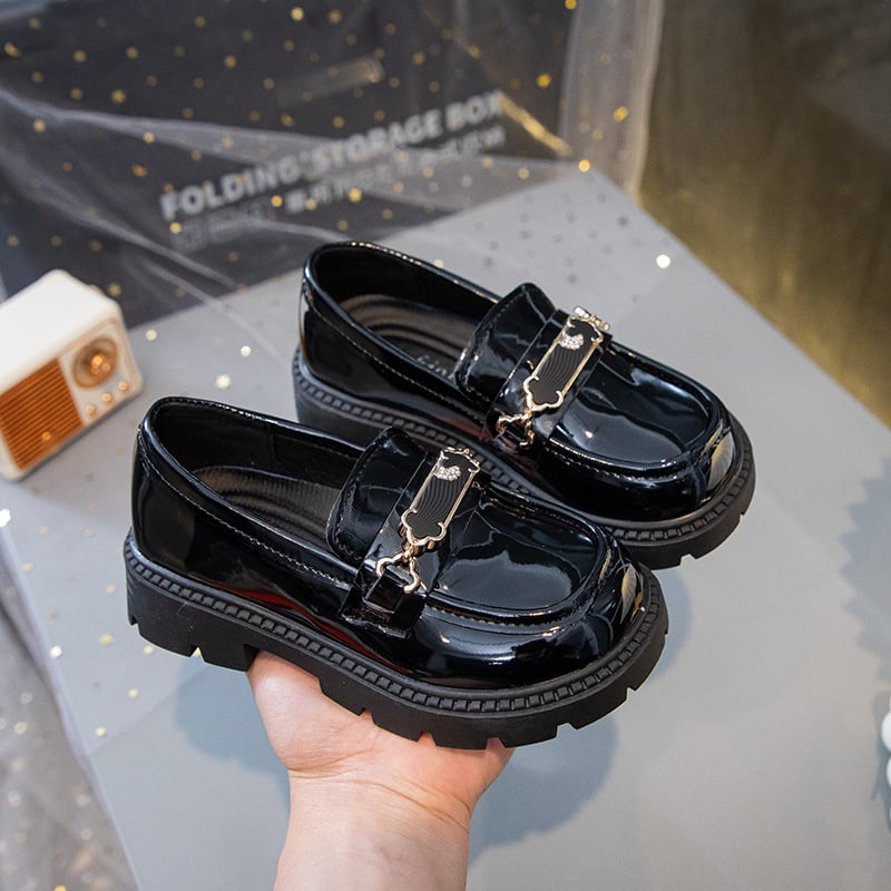 Κοριτσίστικα Παπούτσια από Πατενταρισμένο Δέρμα, Χαμηλός Άνω, Κούμπωμα με Αγκράφα, Αντιολισθητική Σόλα, Κορεατικό Στυλ