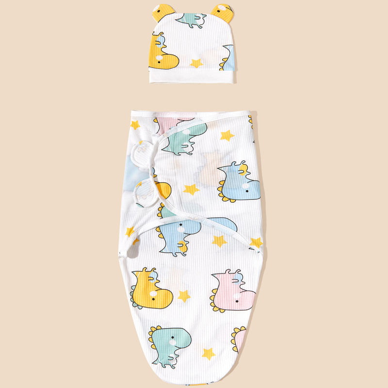 Kokvilnas zīdaiņu 2-dali komplekts — aizvērējs lakatiņš un miega soma, Cartoon raksts, vasara, drošības klase A