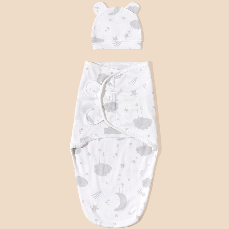 Kokvilnas zīdaiņu 2-dali komplekts — aizvērējs lakatiņš un miega soma, Cartoon raksts, vasara, drošības klase A