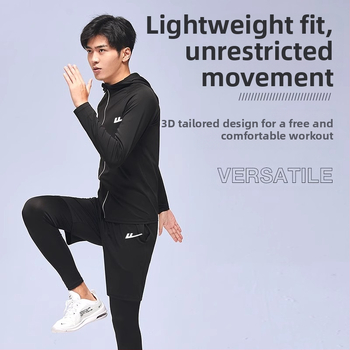 Ανδρικό αθλητικό σετ τρεξίματος – δύο τεμάχια, διαπνέον, απομάκρυνση υγρασίας, γρήγορο στέγνωμα, στρογγυλός λαιμός, βραχείς μανίκες, πολυεστέρας-ελαστάν