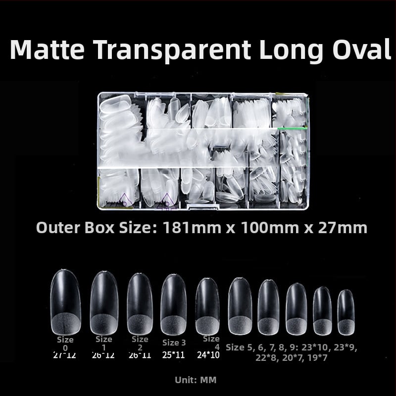 Διάφανα τεχνητά νύχια για κόλλημα, χωρίς λιμάρισμα και ίχνη, κουτί 500 τεμάχια; Σχήματα: τραπεζοειδή, σταγόna νερού και τετράγωνα; περιλαμβάνονται αυτοκόλλητα νυχιών.