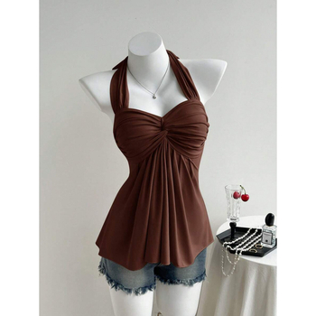 Bezplecu top ar vērpšanas mezglu dizainu, Slim Fit; Audums: kokvilnas linums; Galvenā šķiedra: vinilons; Sezona: 2023 vasara; Stils: Viegls bizness