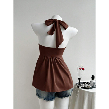 Bezplecu top ar vērpšanas mezglu dizainu, Slim Fit; Audums: kokvilnas linums; Galvenā šķiedra: vinilons; Sezona: 2023 vasara; Stils: Viegls bizness